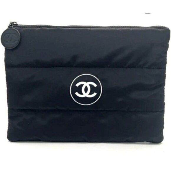 Chanel Black Puffy Nylon Carryall Makeup Bag Toiletry Pouch Case - Picture 1 of 2